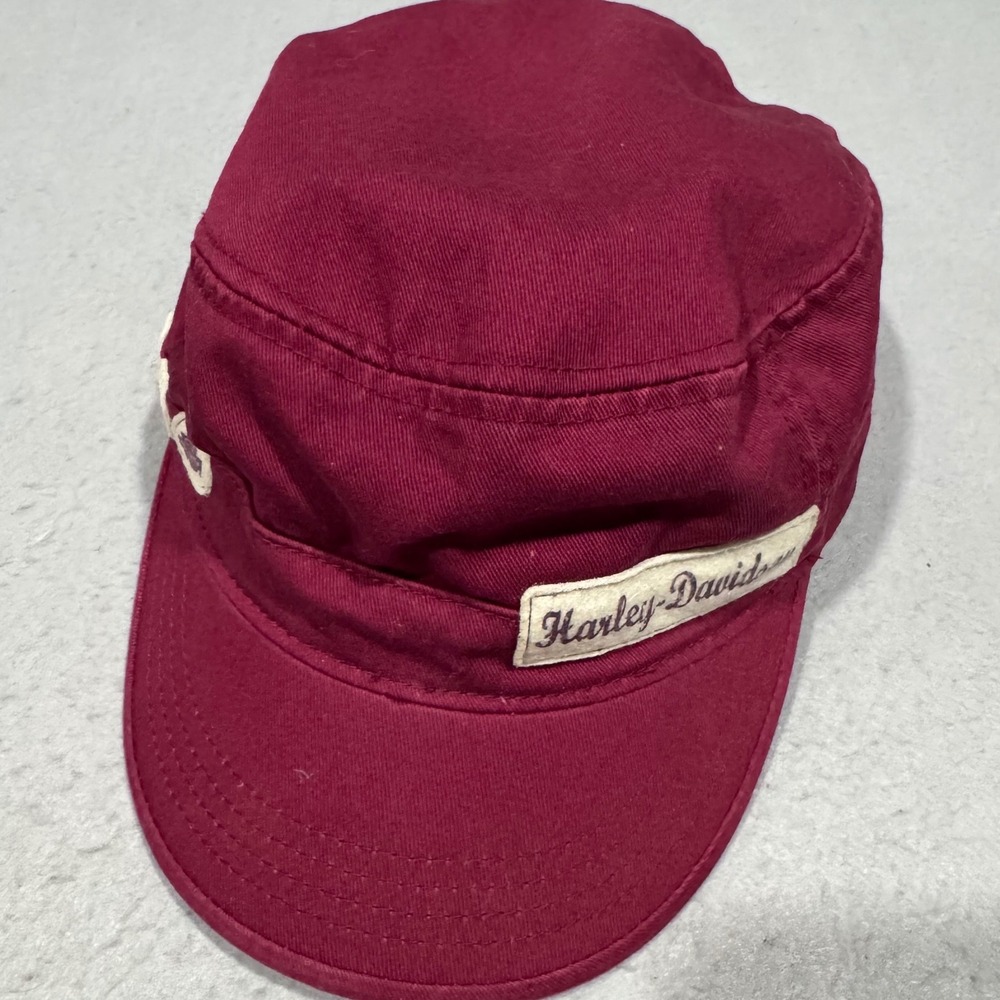 Harley-Davidson Cadet Hat Women OS Burgundy Biker Flat Top Adjustable Cap